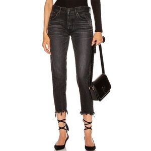 Moussy Vintage Staley Tapered Jean Chewed Hem Black Size 25
